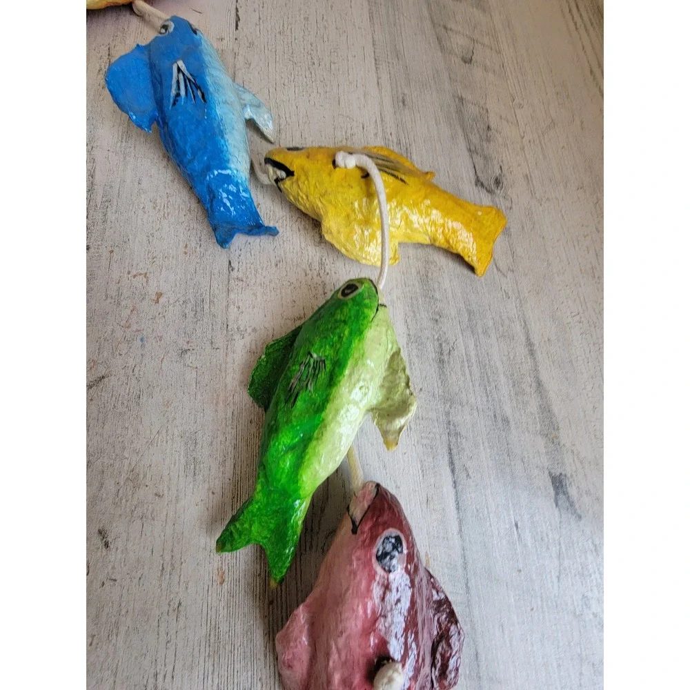 Vintage rainbow paper mache fish hanging unique Ocean Sea home‎ decor